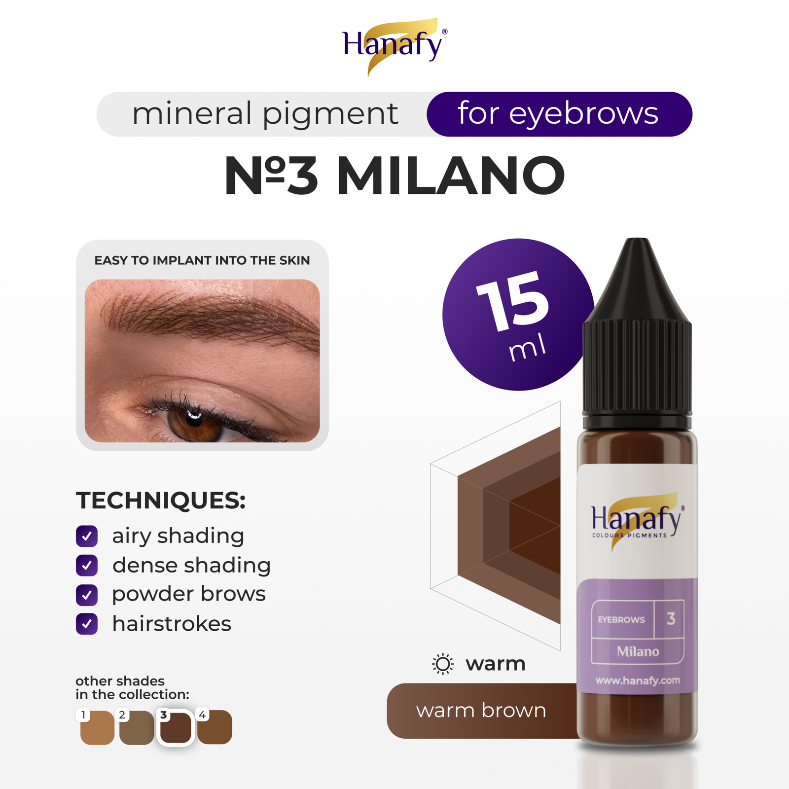 Hanafy Mineral Eyebrow - №3 MILANO 15ml - Pilt 3